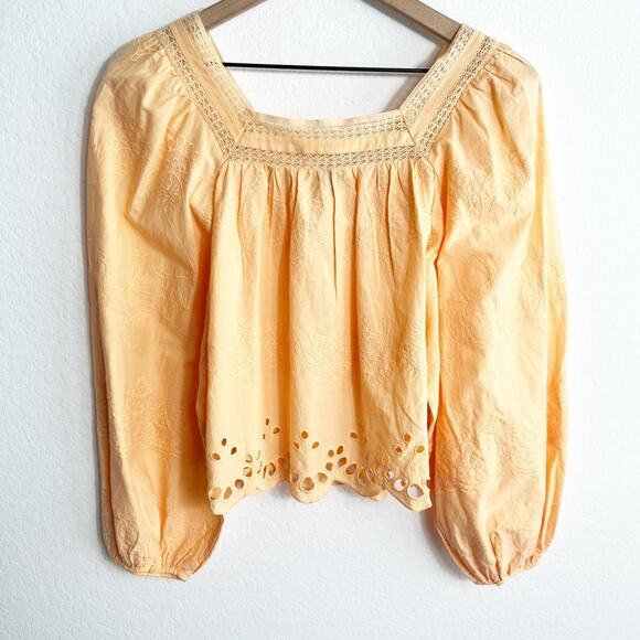 UNIVERSAL THREAD BLOUSE WOMENS SMALL ORANGE EMBROIDERED CUTOUT BALLOON TOP - Picture 3 of 7